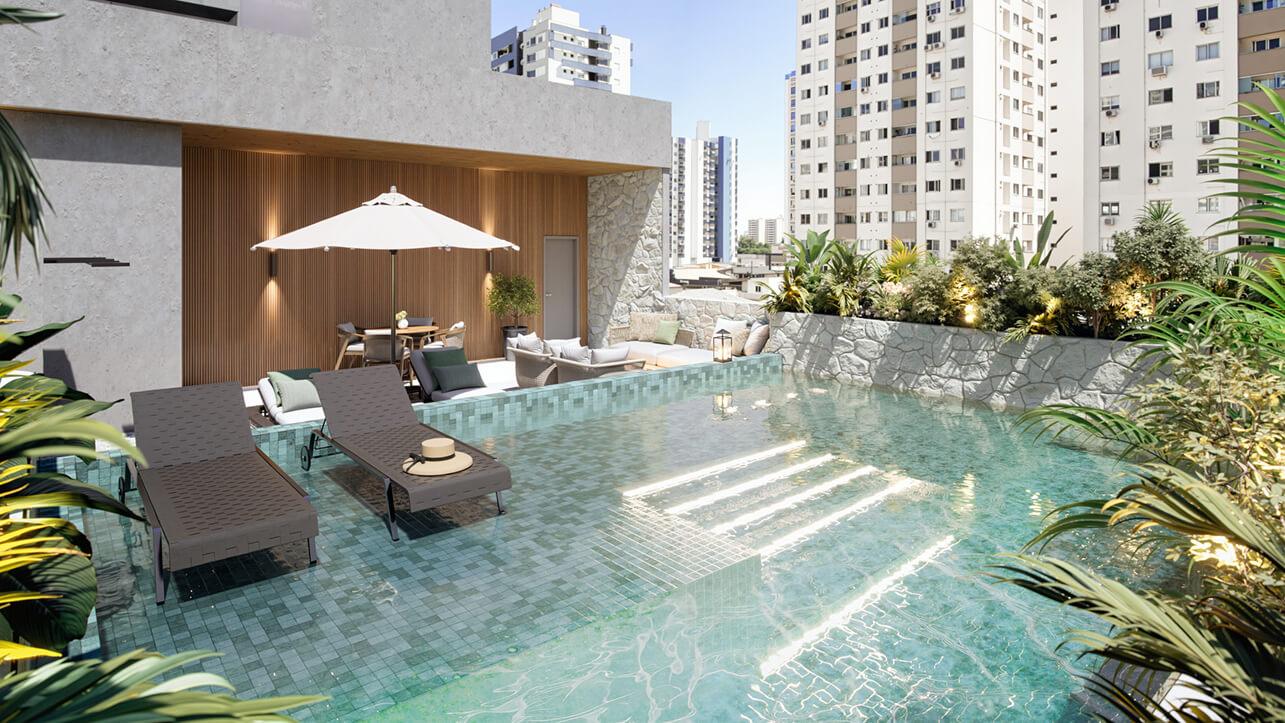 Piscina com Solarium Deck Molhado e SPA